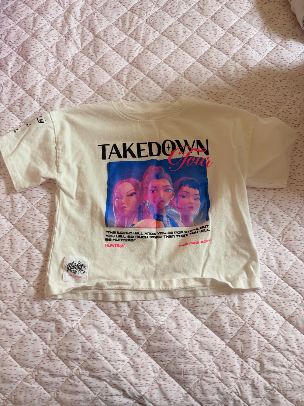 Zara Cream 'TAKEDOWN Tour' Tee with Pink & Blue Graphic